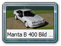 Manta B 400 Bild 3

Hersteller: Schuco
polarweiss Auflage 1000 Stück 12 / 2013

Opeldaten:
Natürlich war im 400er der 2,4 E - Motor mit 144 PS und einer Höchstgeschwindigkeit von 210 km/h enthalten. Insgesamt wurden 245 Stück zu etwa 31.200 DM = 16.000 Euro verkauft.