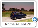 Meriva A1 Bild 2b

Hersteller: Minichamps (für Opel)
ultrablaumetallic Ende 2003 Auflage ???

Außerdem soll es noch ein Modell geben mit "Meriva" - Aufschrift in blaumetallic.